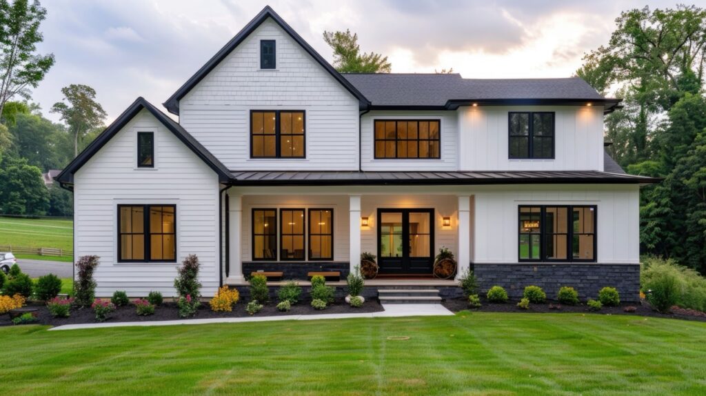 Expansive home renovation project with builders adding an extension to expand the residential property featuring a beautiful exterior design with contemporary architecture lush landscaping